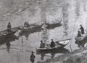 Anglers along the Seine near Poissy